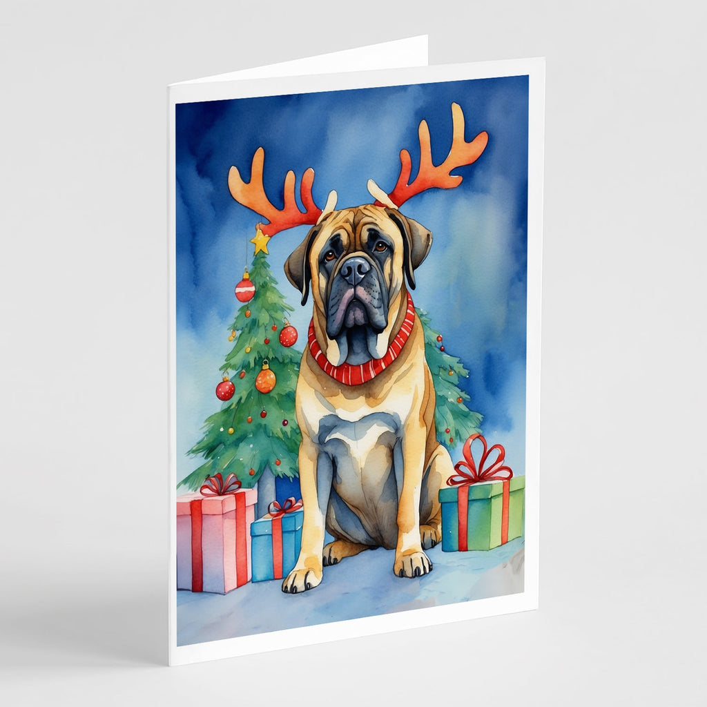 Mastiff Christmas Reindeer Greeting Cards Pack of 8 Blank Cards with Envelopes Whimsical A7 Size 5x7