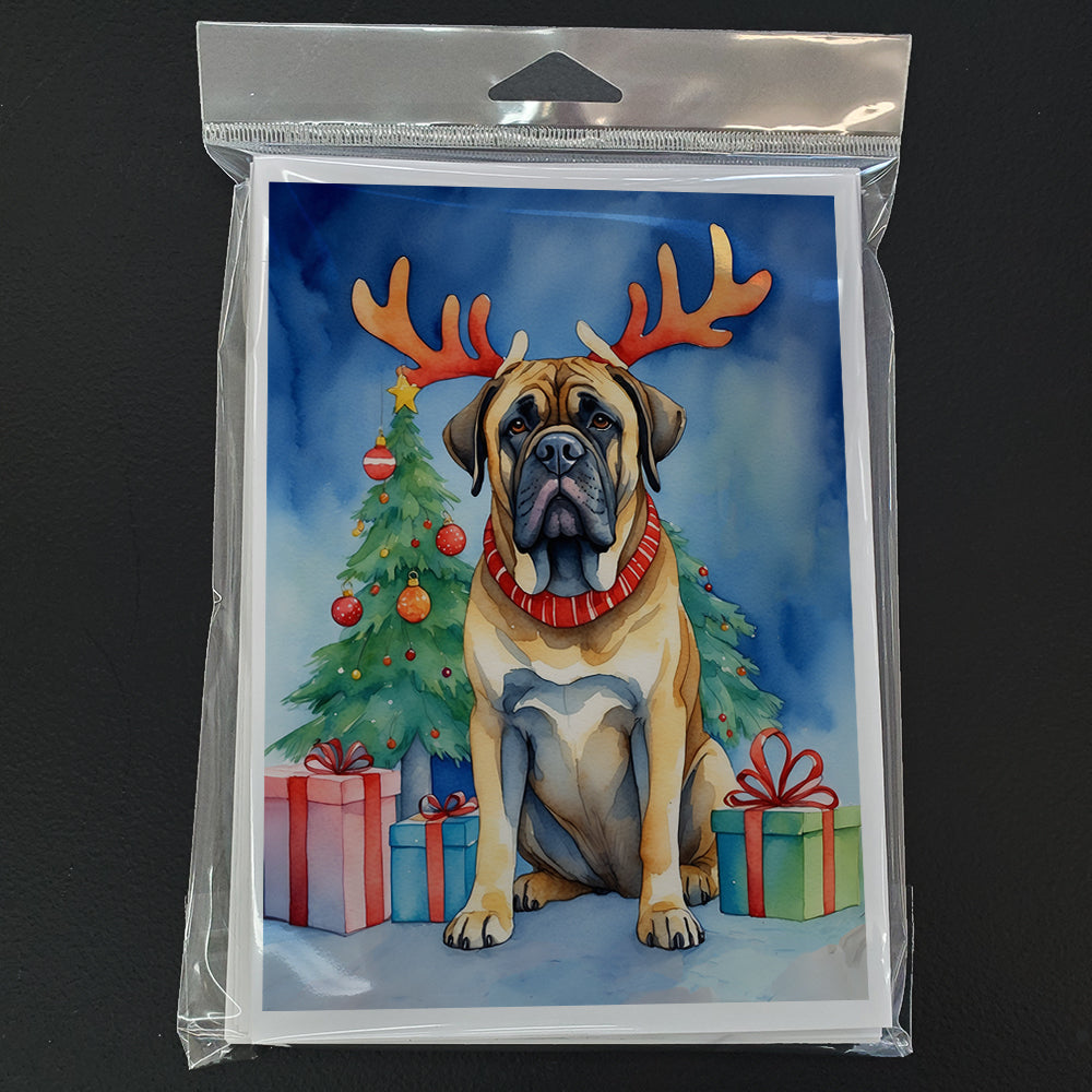 Mastiff Christmas Reindeer Greeting Cards Pack of 8 Blank Cards with Envelopes Whimsical A7 Size 5x7