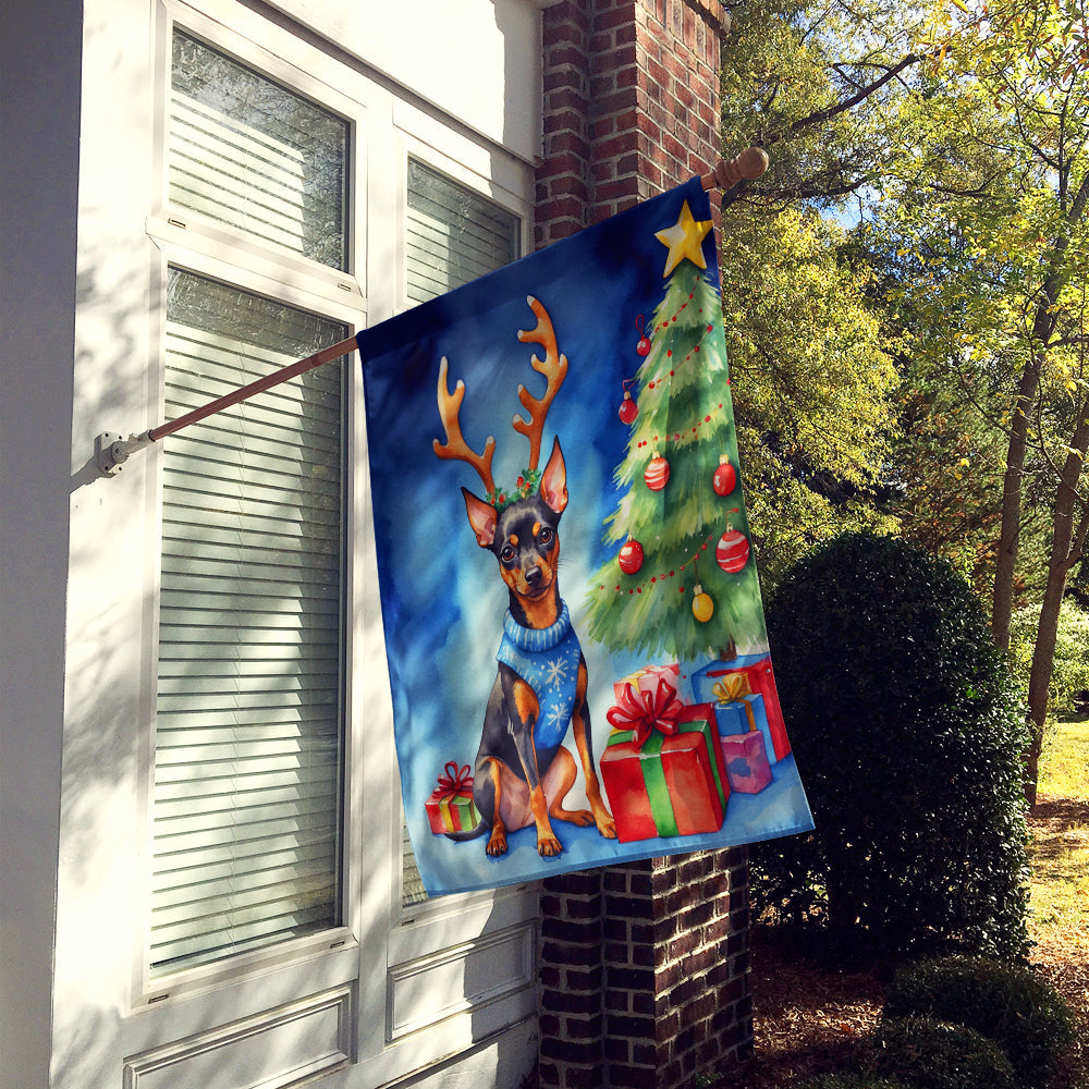 Miniature Pinscher Christmas Reindeer House Flag 28x40 Porch Sleeve Pole Decorative Outside Yard Banner Artwork Wall Hanging, Polyester