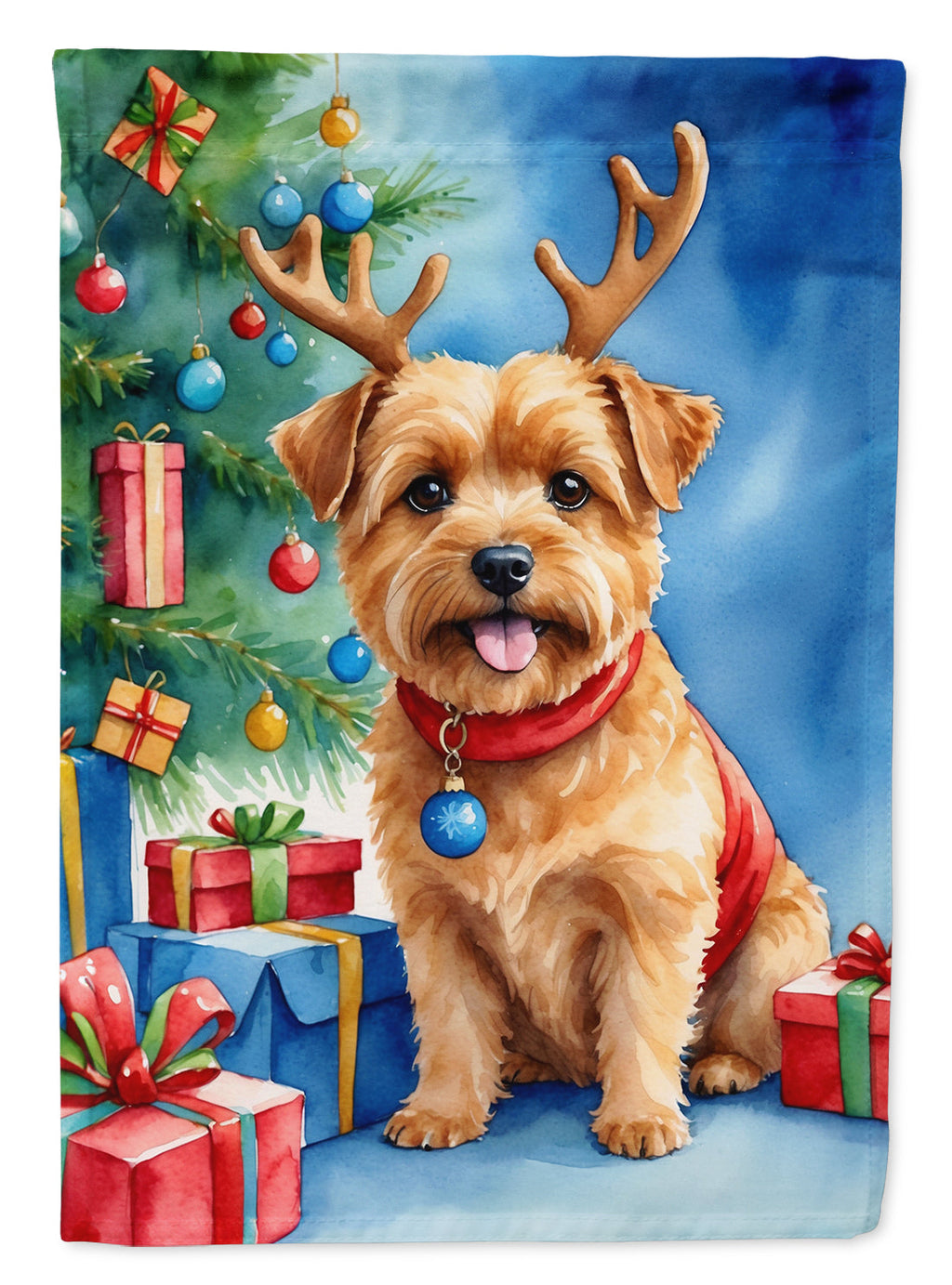 Norfolk Terrier Christmas Reindeer House Flag 28x40 Porch Sleeve Pole Decorative Outside Yard Banner Artwork Wall Hanging, Polyester