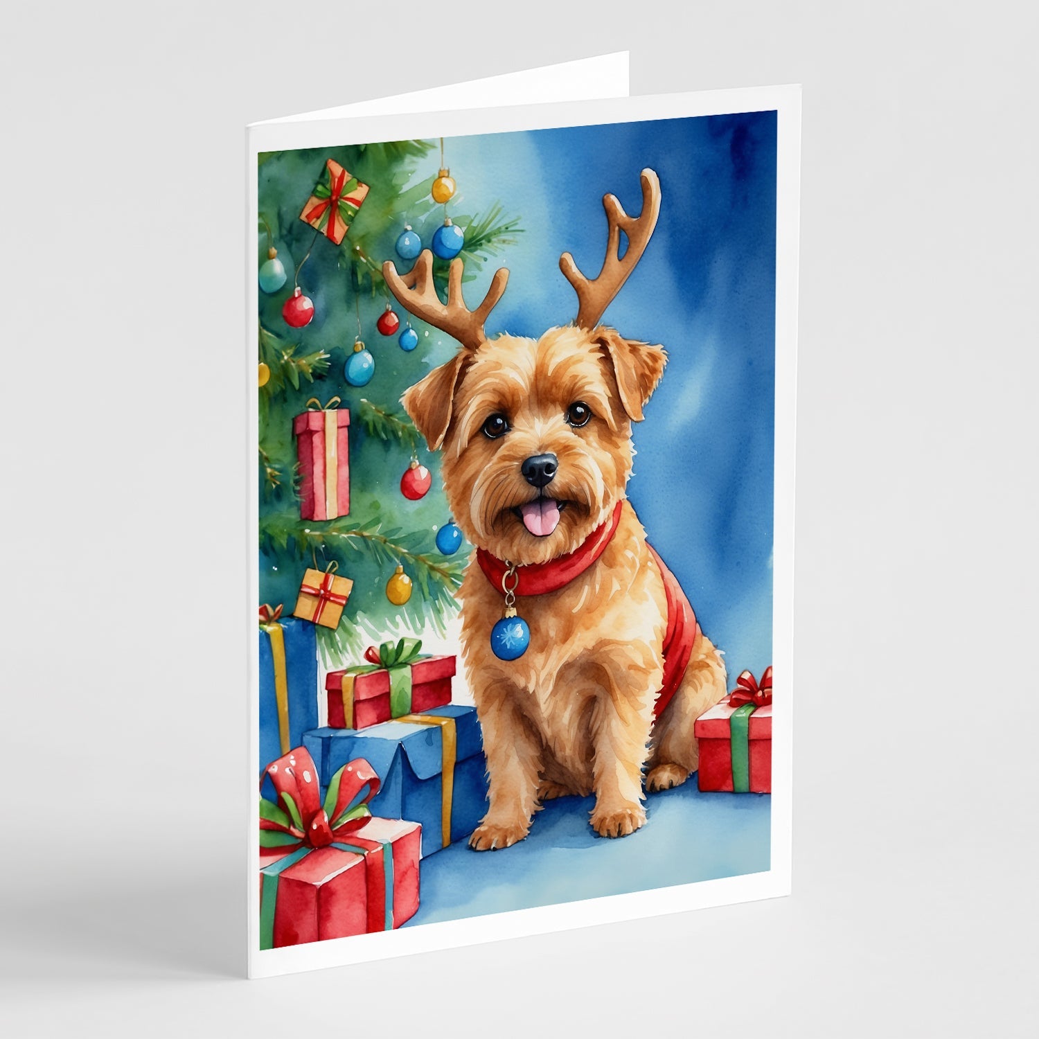Norfolk Terrier Christmas Reindeer Greeting Cards Pack of 8 Blank Cards with Envelopes Whimsical A7 Size 5x7
