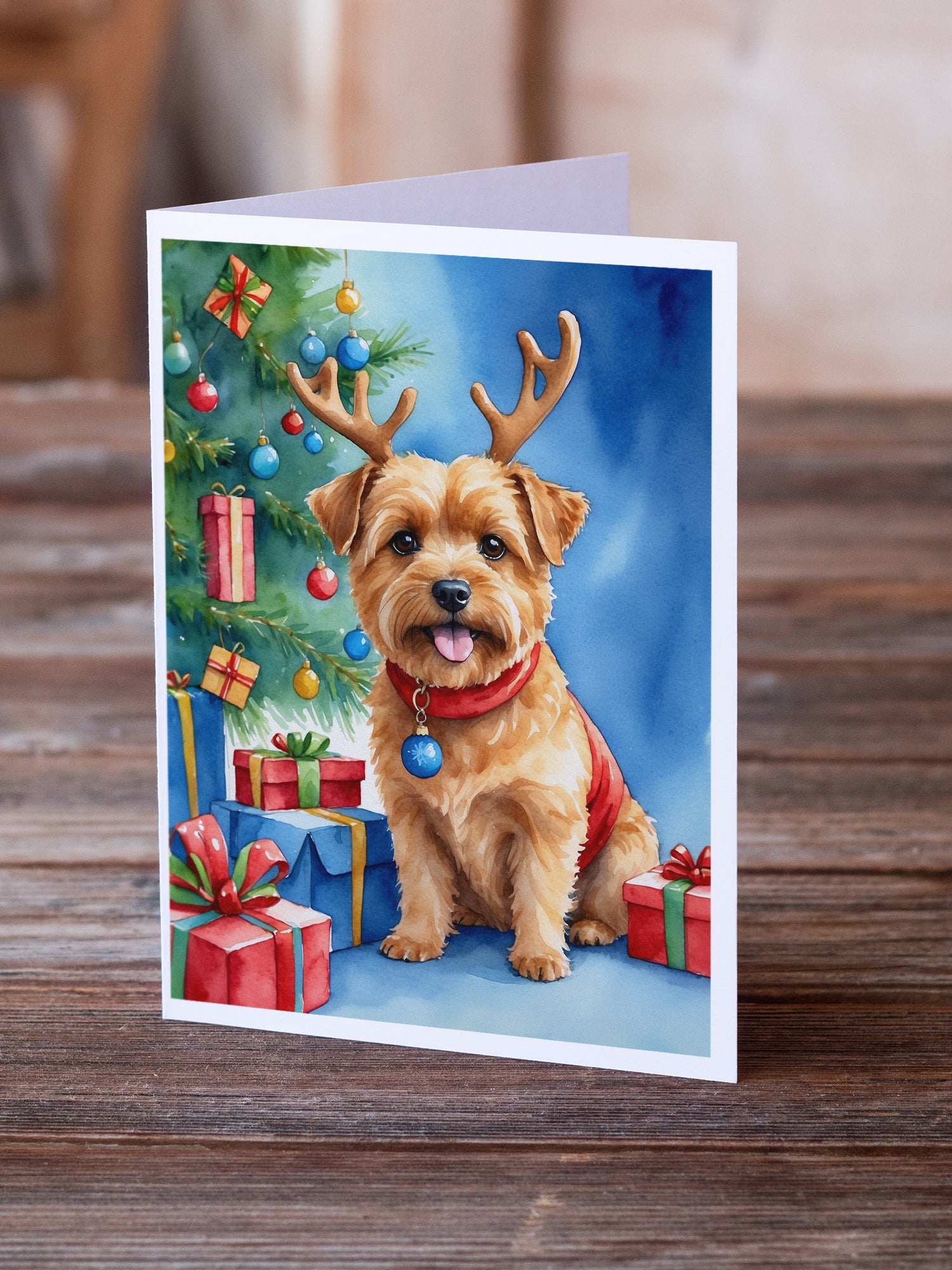 Norfolk Terrier Christmas Reindeer Greeting Cards Pack of 8 Blank Cards with Envelopes Whimsical A7 Size 5x7