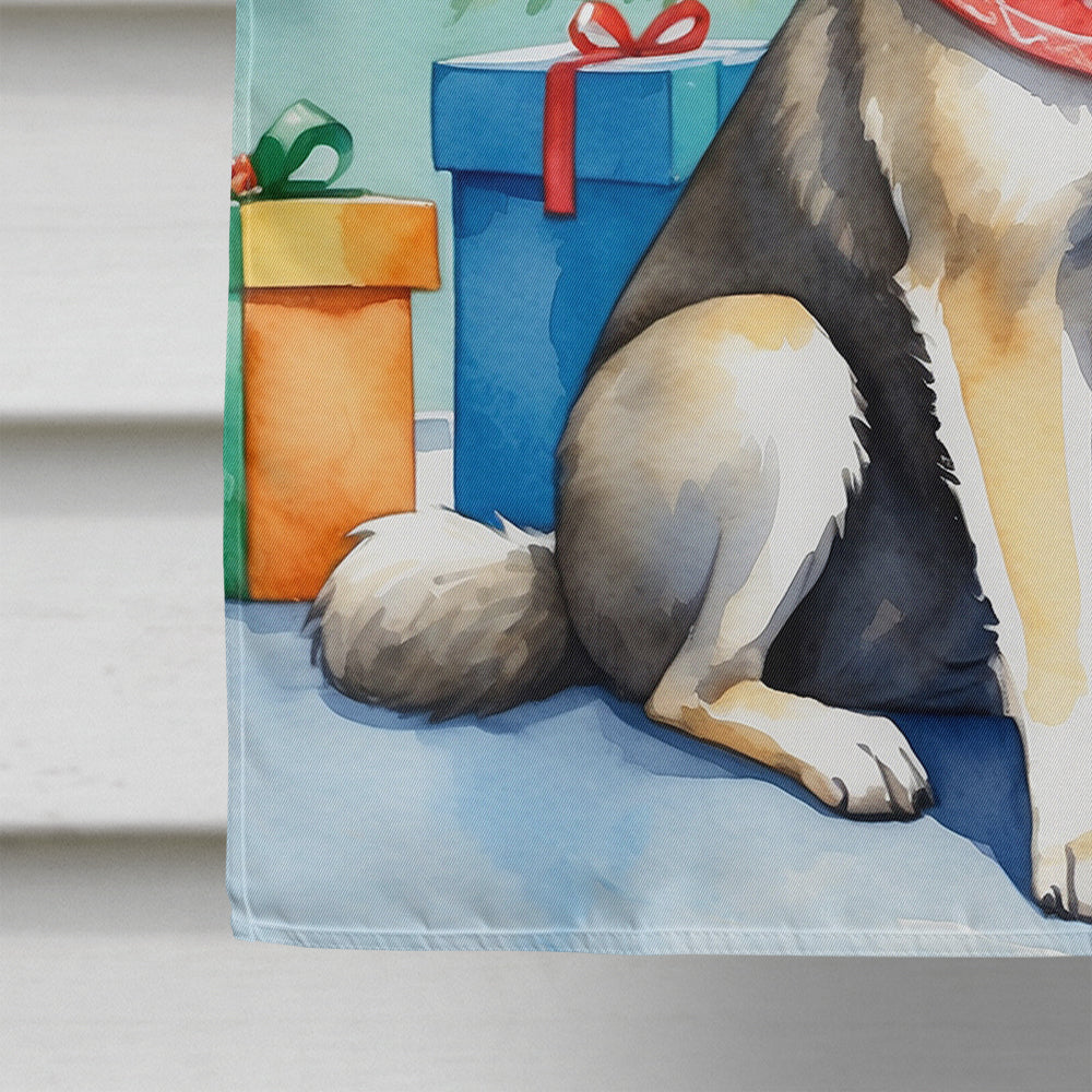 Norwegian Elkhound Christmas Reindeer House Flag 28x40 Porch Sleeve Pole Decorative Outside Yard Banner Artwork Wall Hanging, Polyester