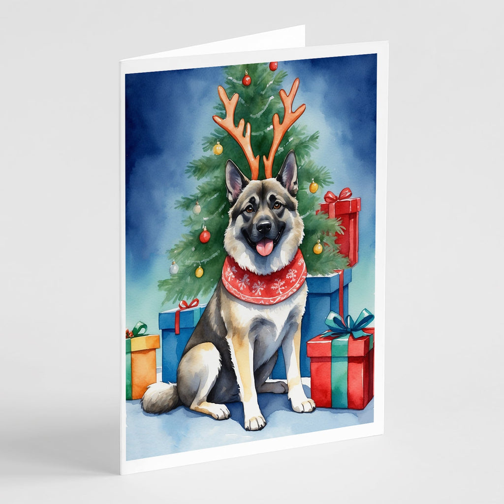 Norwegian Elkhound Christmas Reindeer Greeting Cards Pack of 8 Blank Cards with Envelopes Whimsical A7 Size 5x7