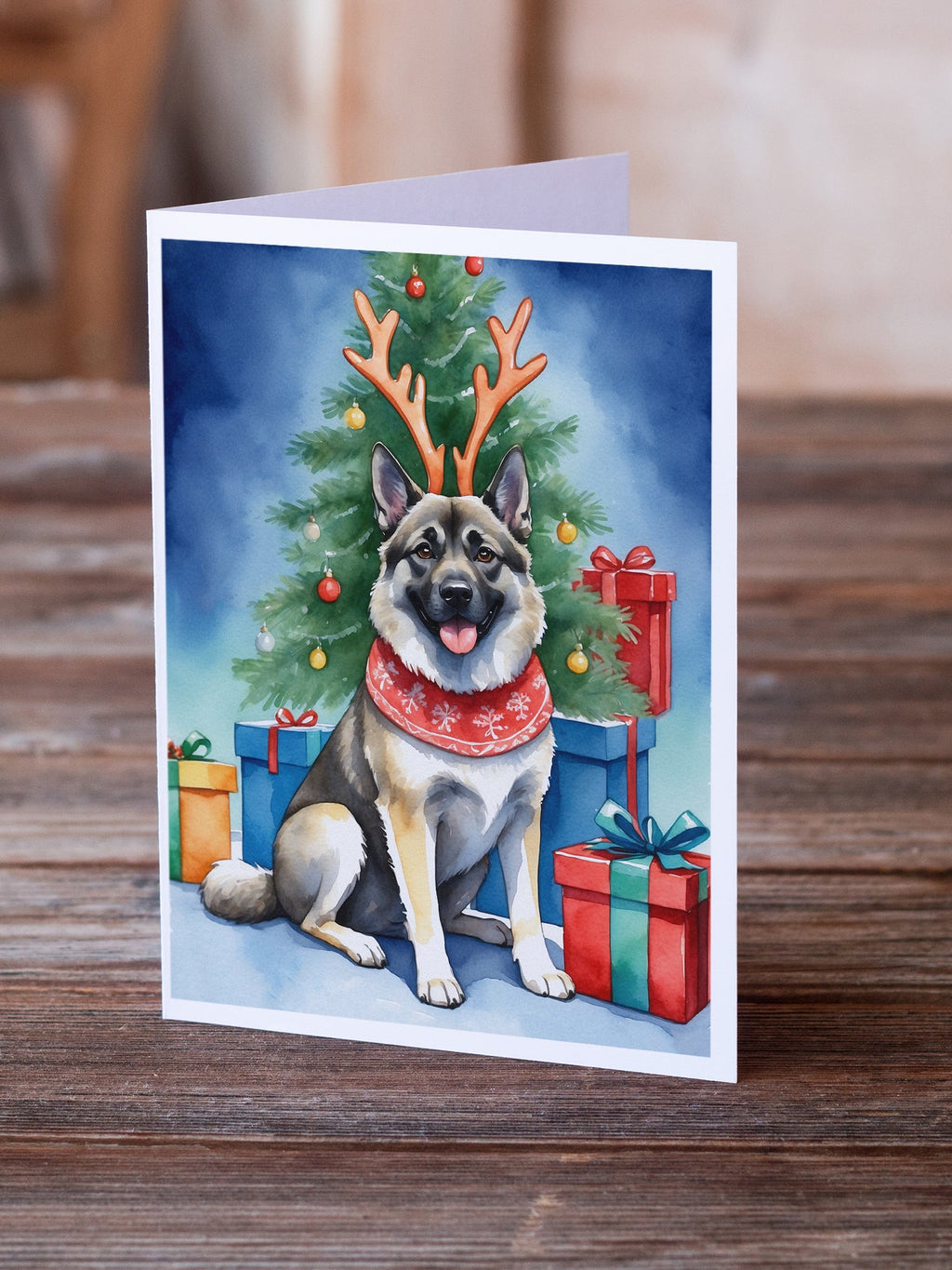 Norwegian Elkhound Christmas Reindeer Greeting Cards Pack of 8 Blank Cards with Envelopes Whimsical A7 Size 5x7
