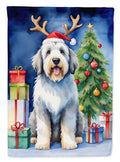 Old English Sheepdog Christmas Reindeer House Flag 28x40 Porch Sleeve Pole Decorative Outside Yard Banner Artwork Wall Hanging, Polyester