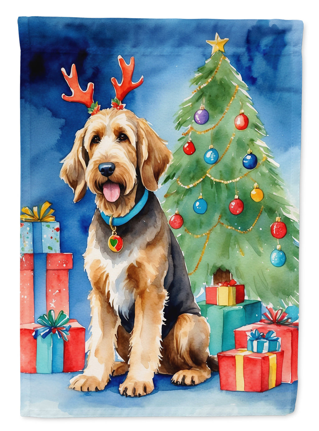 Otterhound Christmas Reindeer House Flag 28x40 Porch Sleeve Pole Decorative Outside Yard Banner Artwork Wall Hanging, Polyester