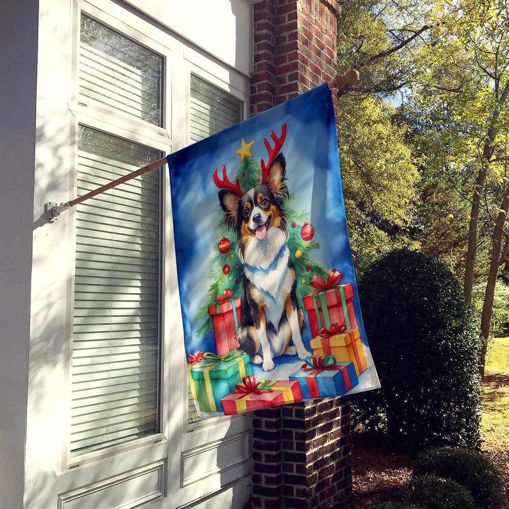 Papillon Christmas Reindeer House Flag 28x40 Porch Sleeve Pole Decorative Outside Yard Banner Artwork Wall Hanging, Polyester