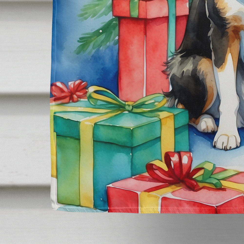 Papillon Christmas Reindeer House Flag 28x40 Porch Sleeve Pole Decorative Outside Yard Banner Artwork Wall Hanging, Polyester