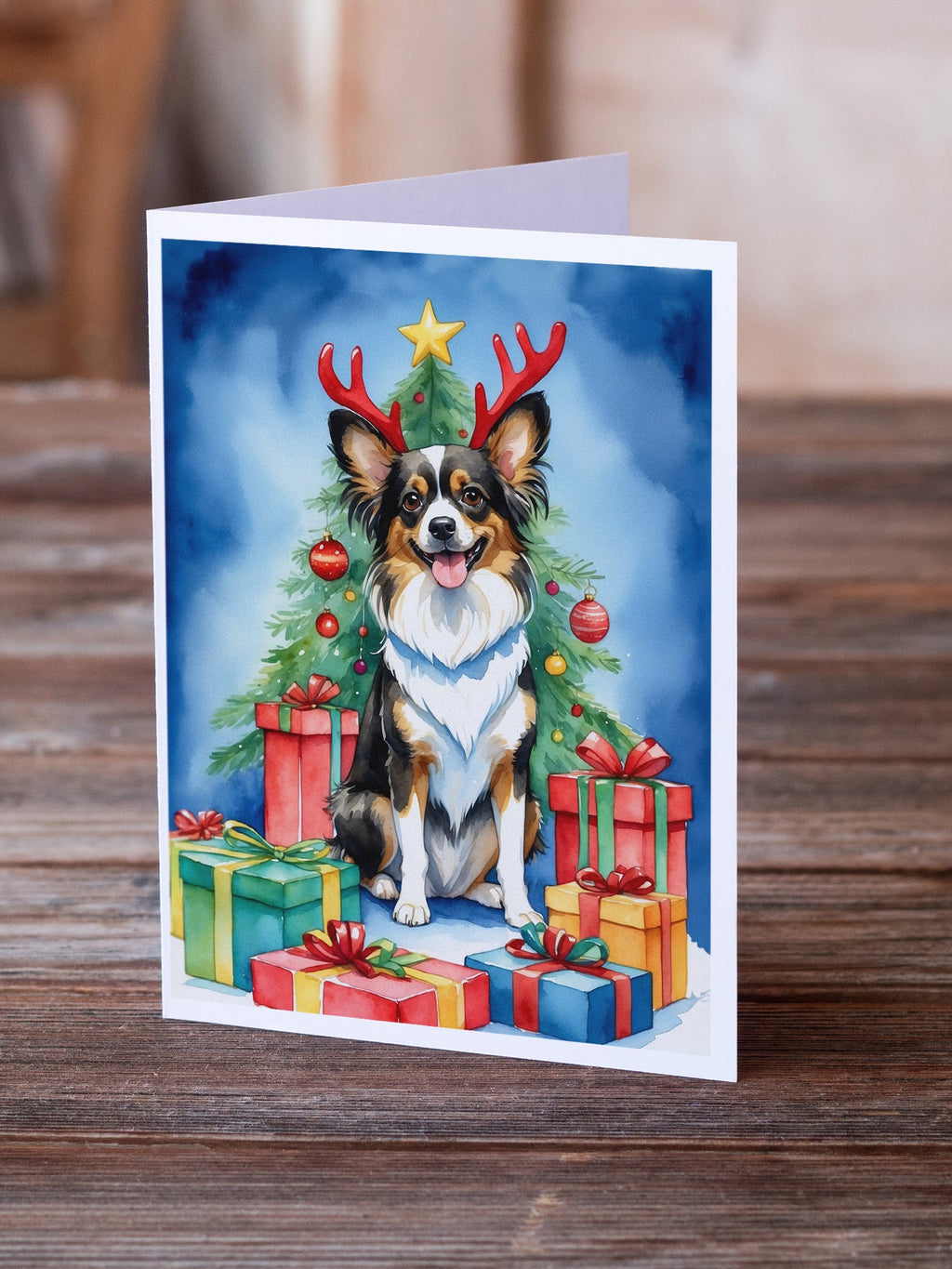 Papillon Christmas Reindeer Greeting Cards Pack of 8 Blank Cards with Envelopes Whimsical A7 Size 5x7