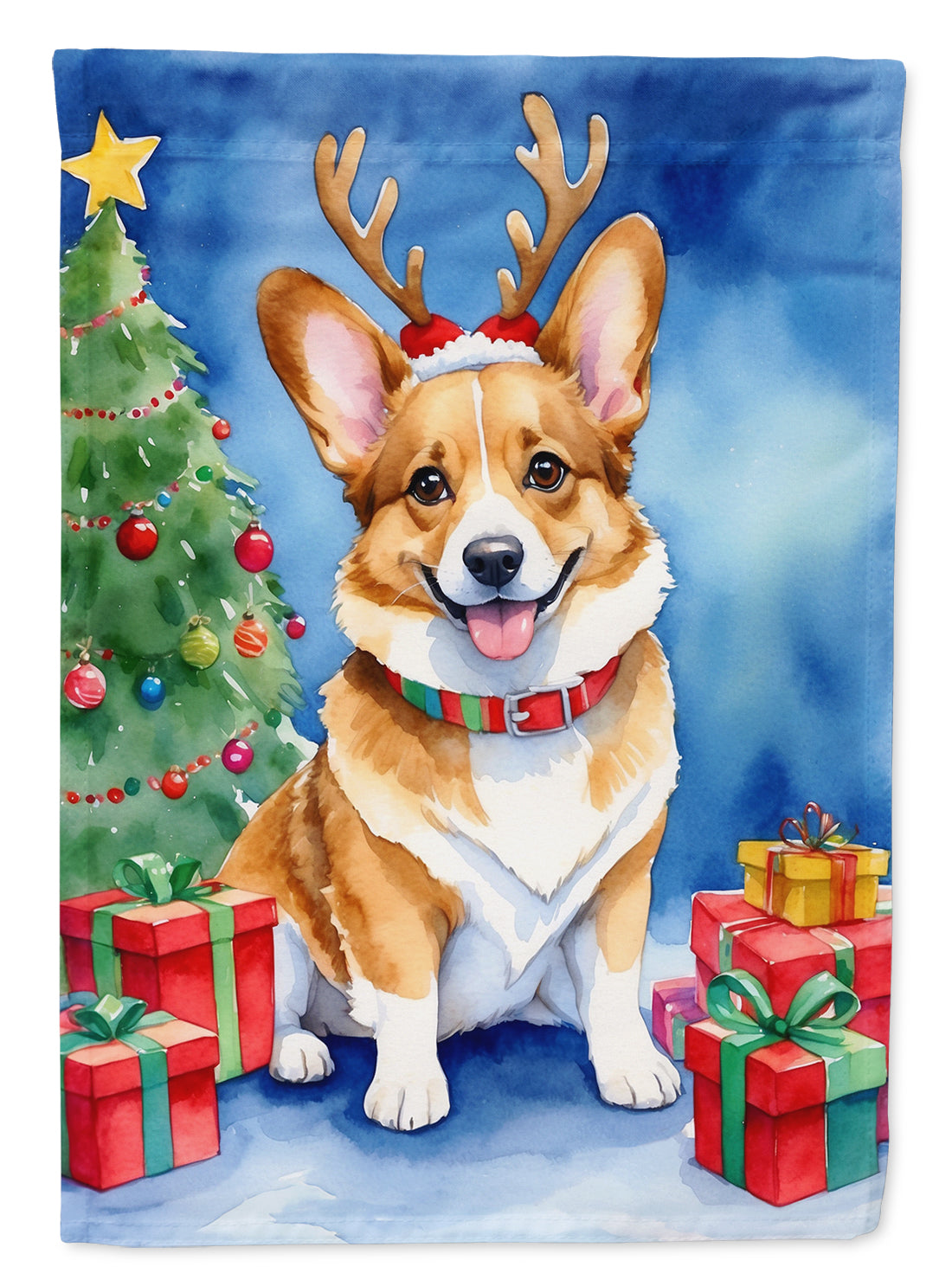 Corgi Christmas Reindeer House Flag 28x40 Porch Sleeve Pole Decorative Outside Yard Banner Artwork Wall Hanging, Polyester