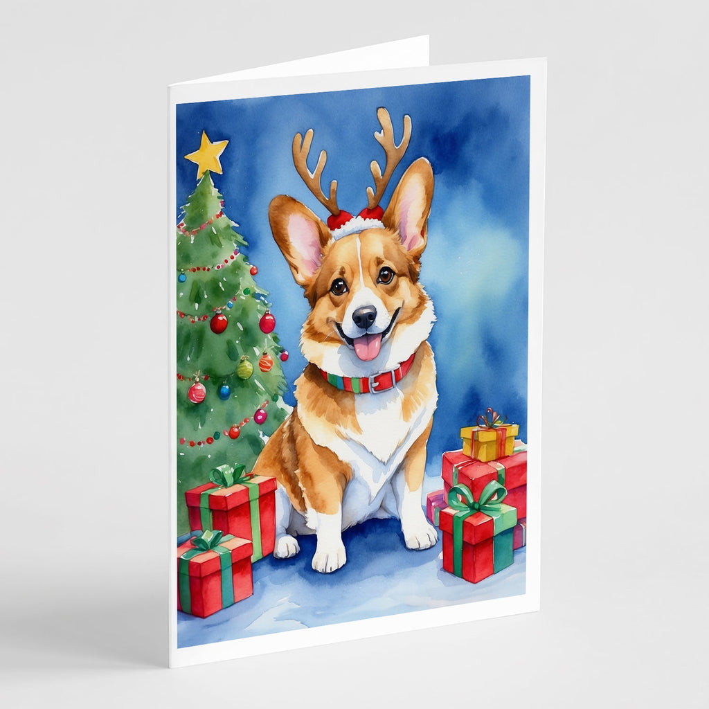 Corgi Christmas Reindeer Greeting Cards Pack of 8 Blank Cards with Envelopes Whimsical A7 Size 5x7