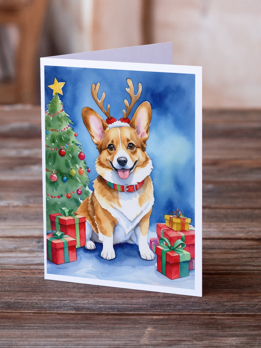 Corgi Christmas Reindeer Greeting Cards Pack of 8 Blank Cards with Envelopes Whimsical A7 Size 5x7