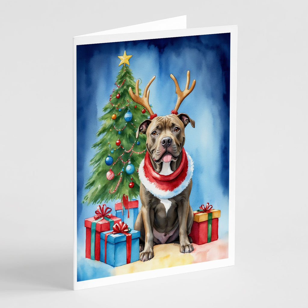 Pit Bull Terrier Christmas Reindeer Greeting Cards Pack of 8 Blank Cards with Envelopes Whimsical A7 Size 5x7