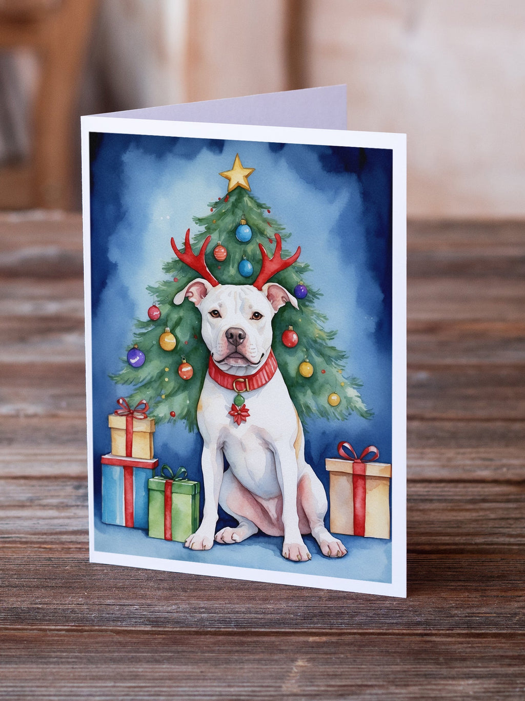 Pit Bull Terrier Christmas Reindeer Greeting Cards Pack of 8 Blank Cards with Envelopes Whimsical A7 Size 5x7