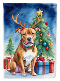 Pit Bull Terrier Christmas Reindeer House Flag 28x40 Porch Sleeve Pole Decorative Outside Yard Banner Artwork Wall Hanging, Polyester