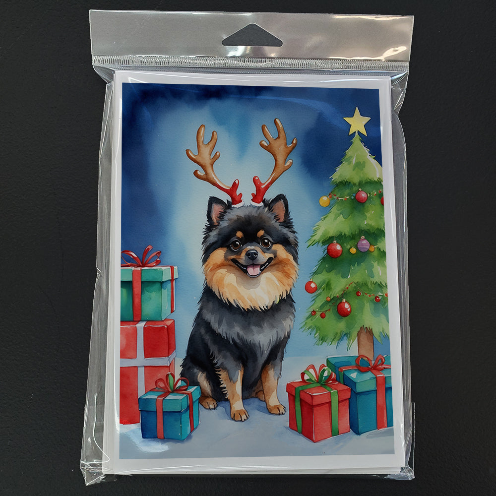 Pomeranian Christmas Reindeer Greeting Cards Pack of 8 Blank Cards with Envelopes Whimsical A7 Size 5x7
