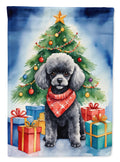 Black Toy Poodle Christmas Reindeer House Flag 28x40 Porch Sleeve Pole Decorative Outside Yard Banner Artwork Wall Hanging, Polyester