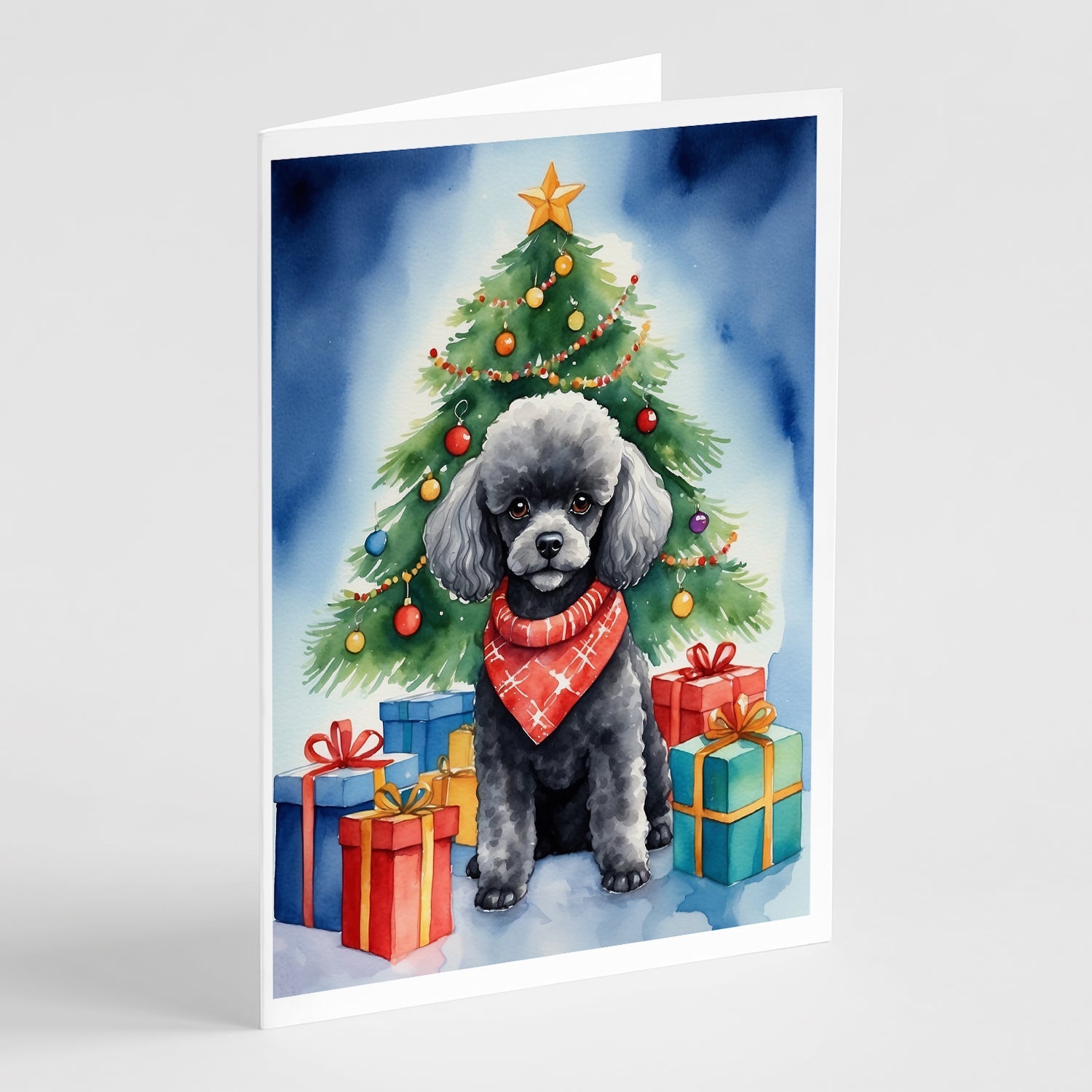 Black Toy Poodle Christmas Reindeer Greeting Cards Pack of 8 Blank Cards with Envelopes Whimsical A7 Size 5x7