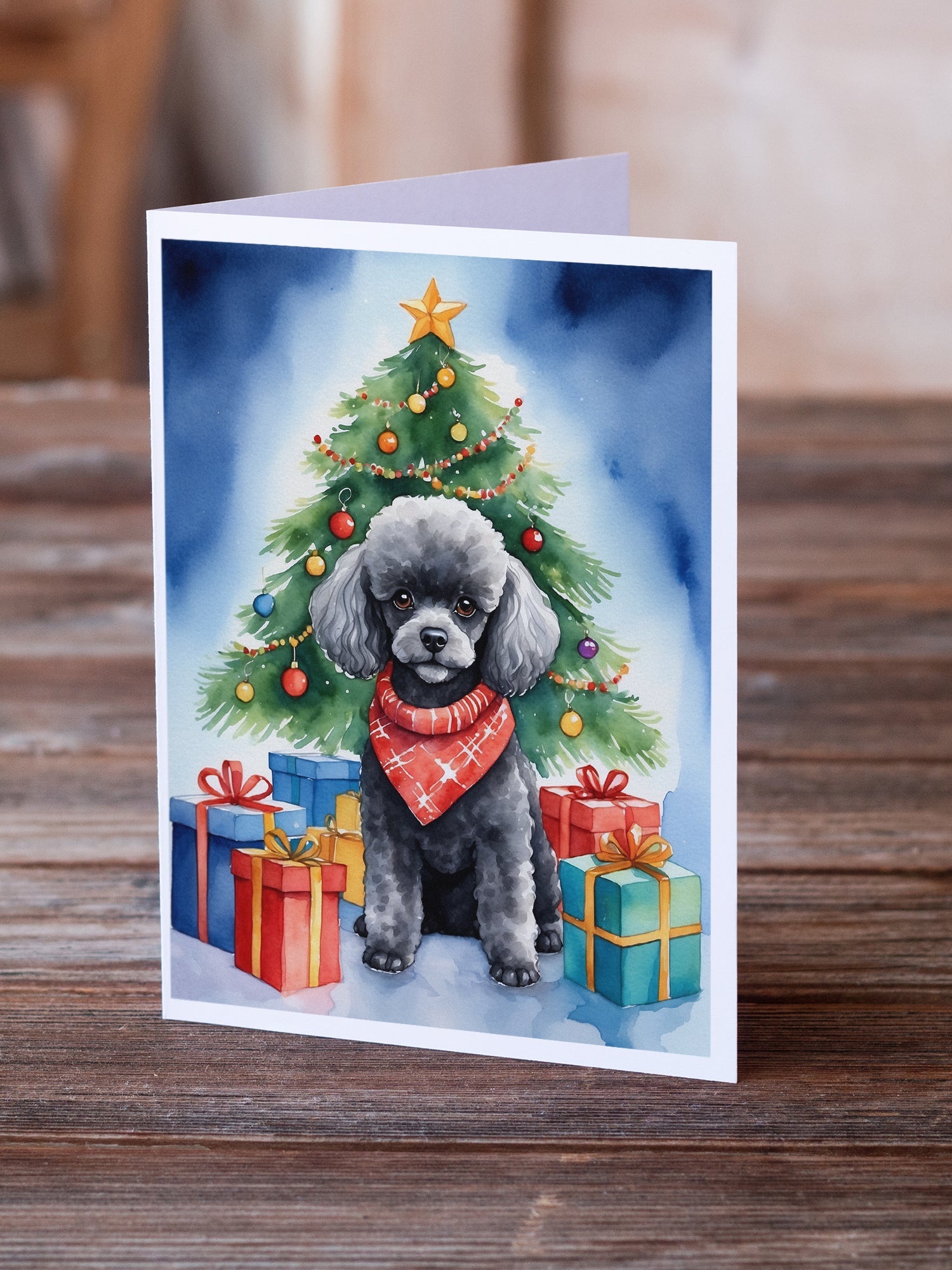 Black Toy Poodle Christmas Reindeer Greeting Cards Pack of 8 Blank Cards with Envelopes Whimsical A7 Size 5x7