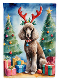 Chocolate Standard Poodle Christmas Reindeer House Flag 28x40 Porch Sleeve Pole Decorative Outside Yard Banner Artwork Wall Hanging, Polyester