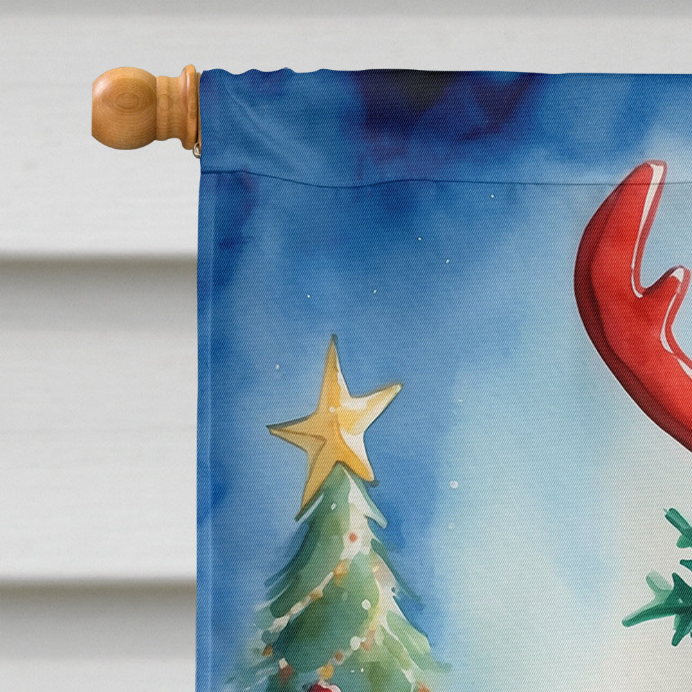 Chocolate Standard Poodle Christmas Reindeer House Flag 28x40 Porch Sleeve Pole Decorative Outside Yard Banner Artwork Wall Hanging, Polyester