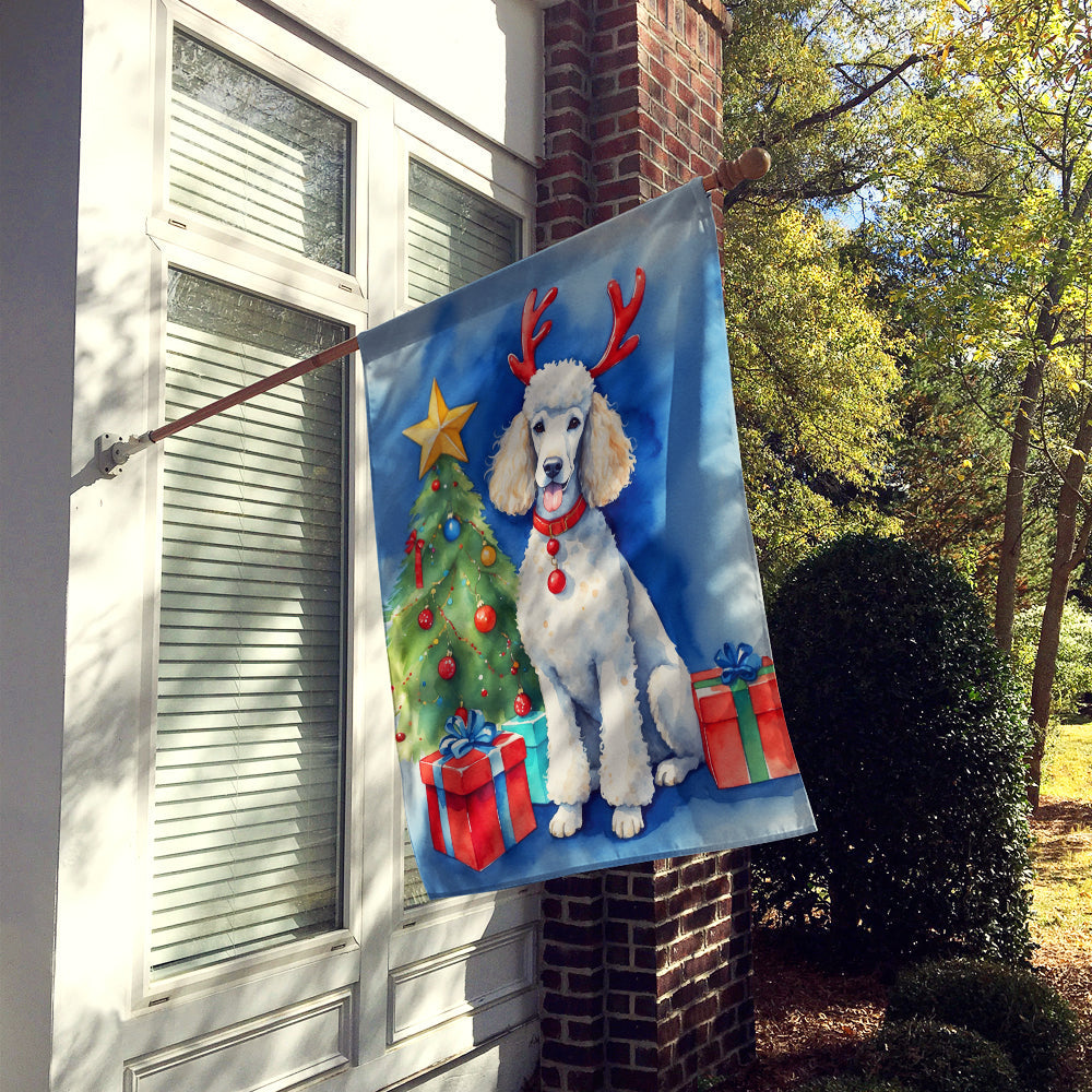 White Standard Poodle Christmas Reindeer House Flag 28x40 Porch Sleeve Pole Decorative Outside Yard Banner Artwork Wall Hanging, Polyester