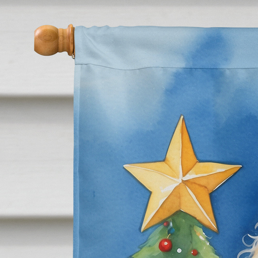 White Standard Poodle Christmas Reindeer House Flag 28x40 Porch Sleeve Pole Decorative Outside Yard Banner Artwork Wall Hanging, Polyester