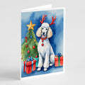 White Standard Poodle Christmas Reindeer Greeting Cards Pack of 8 Blank Cards with Envelopes Whimsical A7 Size 5x7