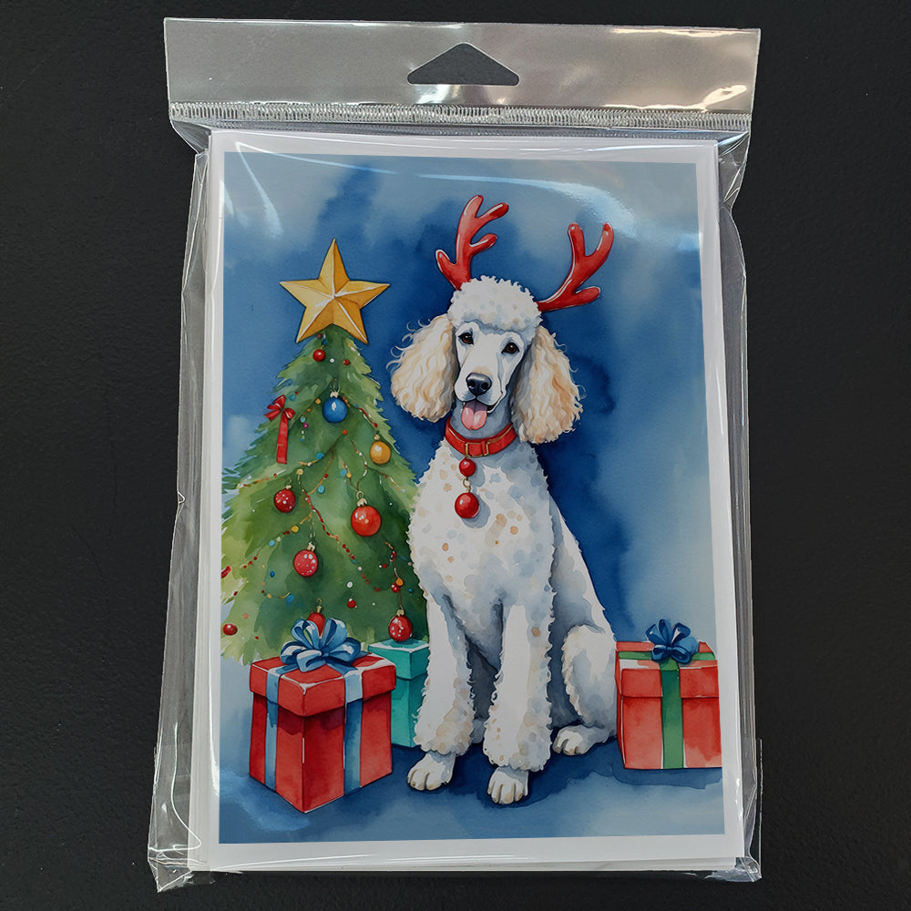 White Standard Poodle Christmas Reindeer Greeting Cards Pack of 8 Blank Cards with Envelopes Whimsical A7 Size 5x7