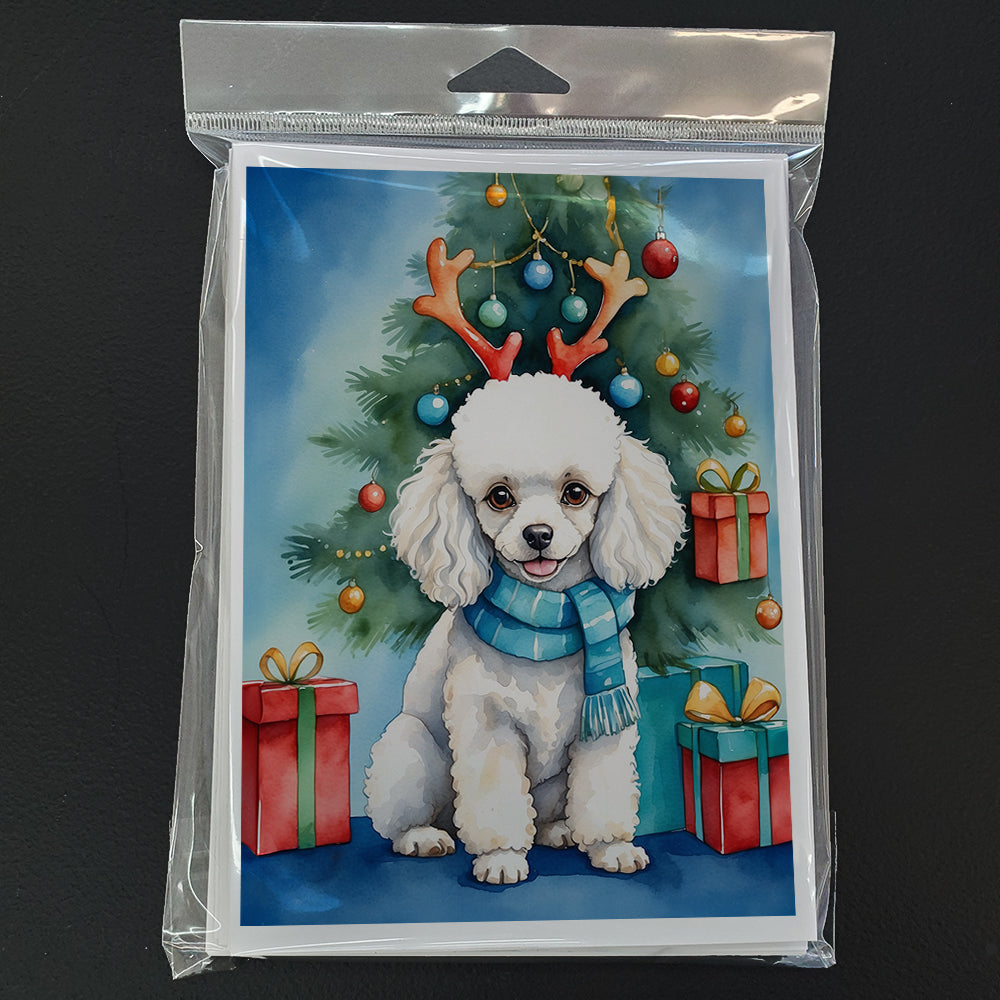 White Toy Poodle Christmas Reindeer Greeting Cards Pack of 8 Blank Cards with Envelopes Whimsical A7 Size 5x7