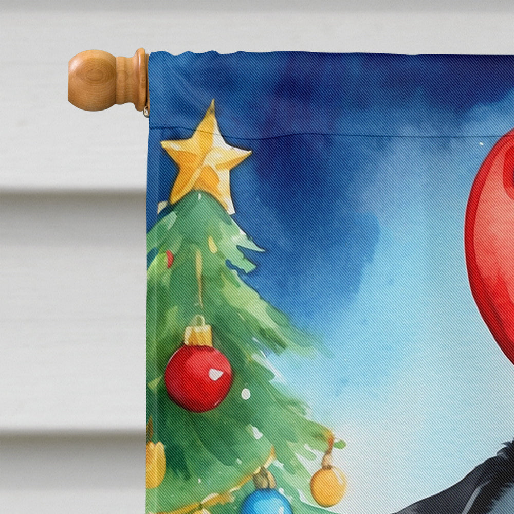 Black Pug Christmas Reindeer House Flag 28x40 Porch Sleeve Pole Decorative Outside Yard Banner Artwork Wall Hanging, Polyester