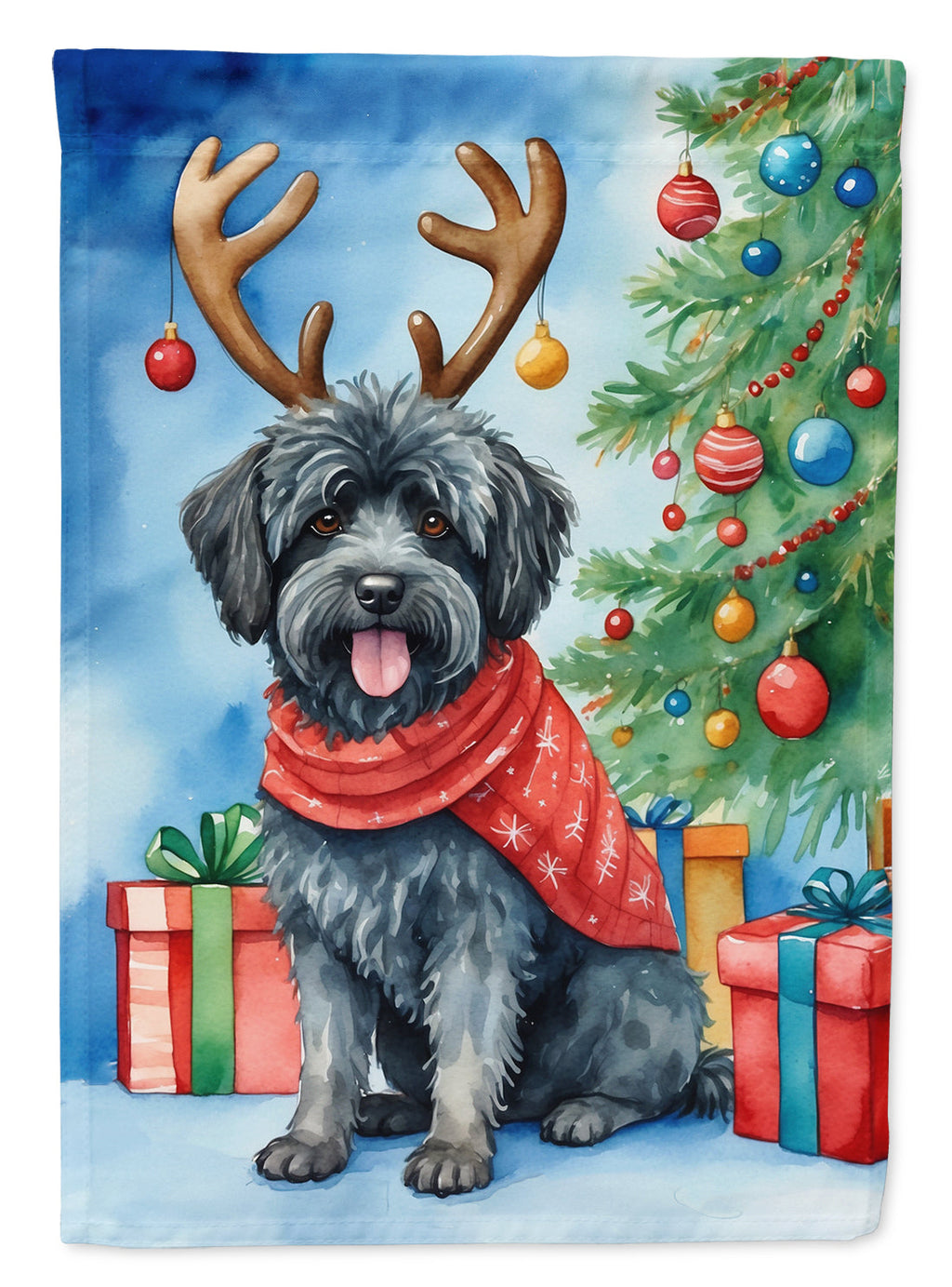 Puli Christmas Reindeer House Flag 28x40 Porch Sleeve Pole Decorative Outside Yard Banner Artwork Wall Hanging, Polyester