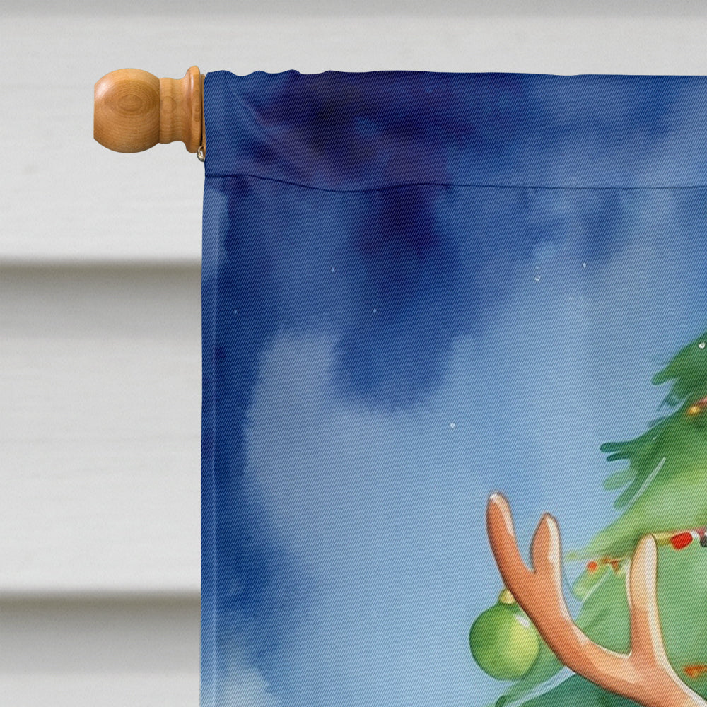 Redbone Coonhound Christmas Reindeer House Flag 28x40 Porch Sleeve Pole Decorative Outside Yard Banner Artwork Wall Hanging, Polyester