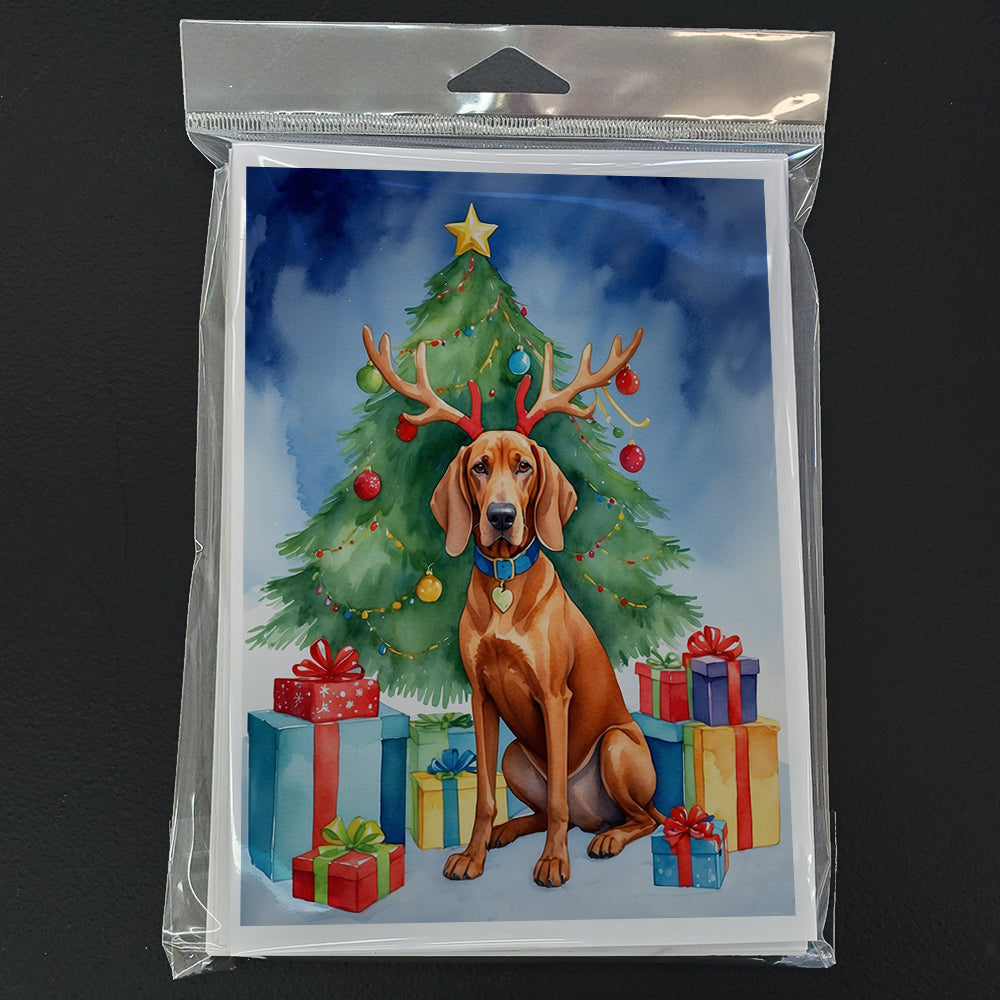 Redbone Coonhound Christmas Reindeer Greeting Cards Pack of 8 Blank Cards with Envelopes Whimsical A7 Size 5x7