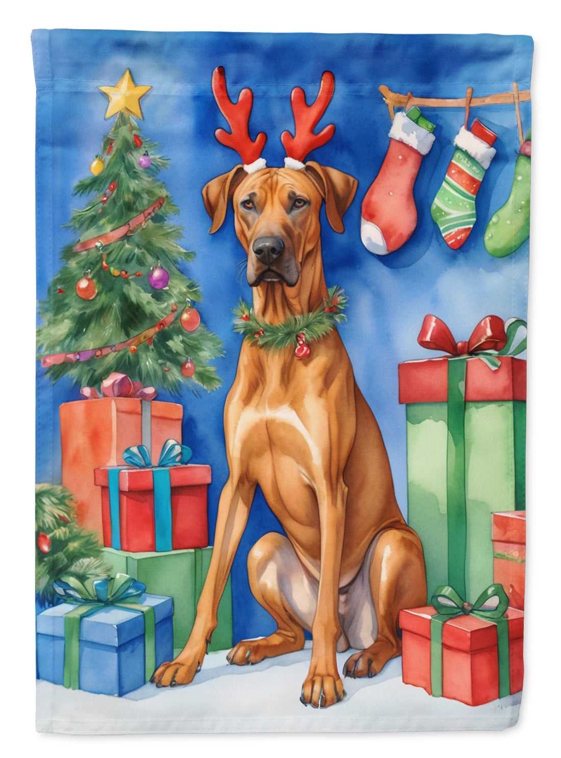 Rhodesian Ridgeback Christmas Reindeer House Flag 28x40 Porch Sleeve Pole Decorative Outside Yard Banner Artwork Wall Hanging, Polyester