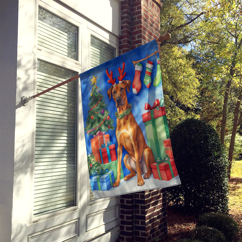 Rhodesian Ridgeback Christmas Reindeer House Flag 28x40 Porch Sleeve Pole Decorative Outside Yard Banner Artwork Wall Hanging, Polyester