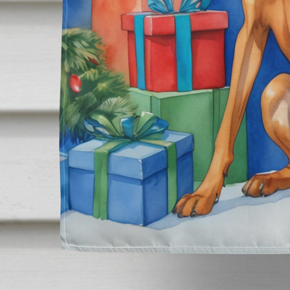 Rhodesian Ridgeback Christmas Reindeer House Flag 28x40 Porch Sleeve Pole Decorative Outside Yard Banner Artwork Wall Hanging, Polyester