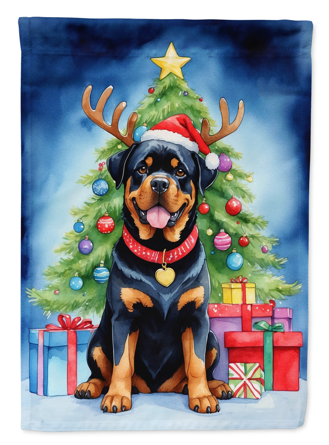Rottweiler Christmas Reindeer House Flag 28x40 Porch Sleeve Pole Decorative Outside Yard Banner Artwork Wall Hanging, Polyester