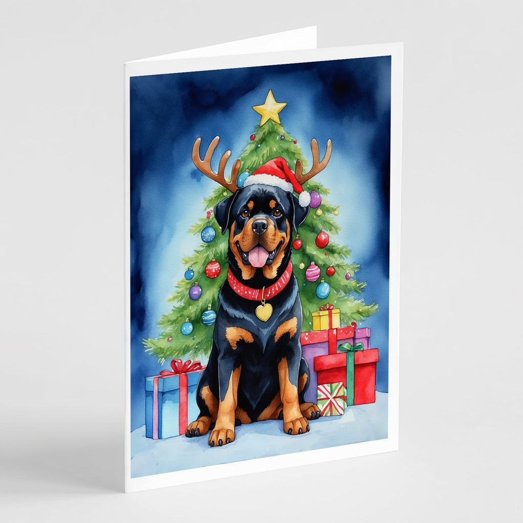 Rottweiler Christmas Reindeer Greeting Cards Pack of 8 Blank Cards with Envelopes Whimsical A7 Size 5x7