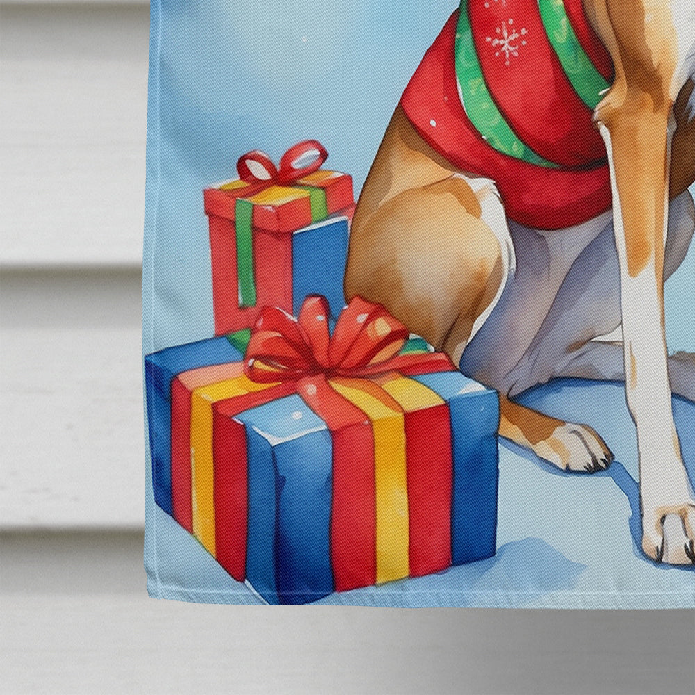 Saluki Christmas Reindeer House Flag 28x40 Porch Sleeve Pole Decorative Outside Yard Banner Artwork Wall Hanging, Polyester