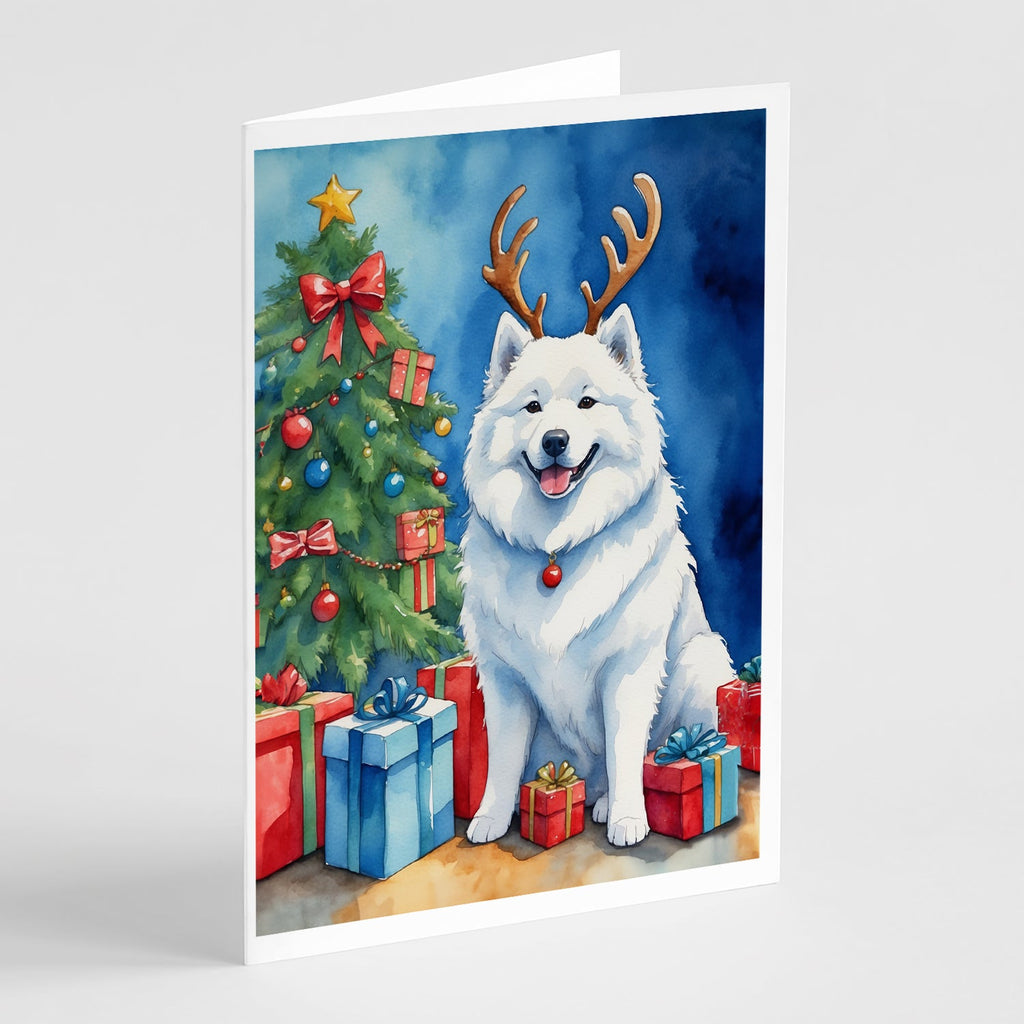 Samoyed Christmas Reindeer Greeting Cards Pack of 8 Blank Cards with Envelopes Whimsical A7 Size 5x7