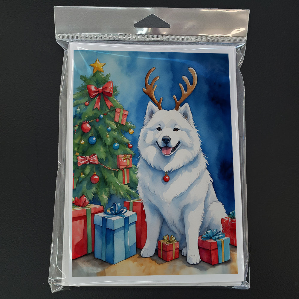 Samoyed Christmas Reindeer Greeting Cards Pack of 8 Blank Cards with Envelopes Whimsical A7 Size 5x7