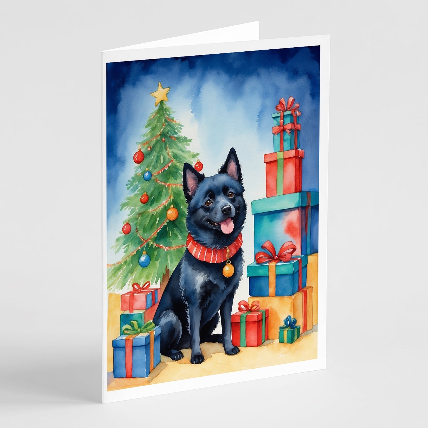 Schipperke Christmas Reindeer Greeting Cards Pack of 8 Blank Cards with Envelopes Whimsical A7 Size 5x7