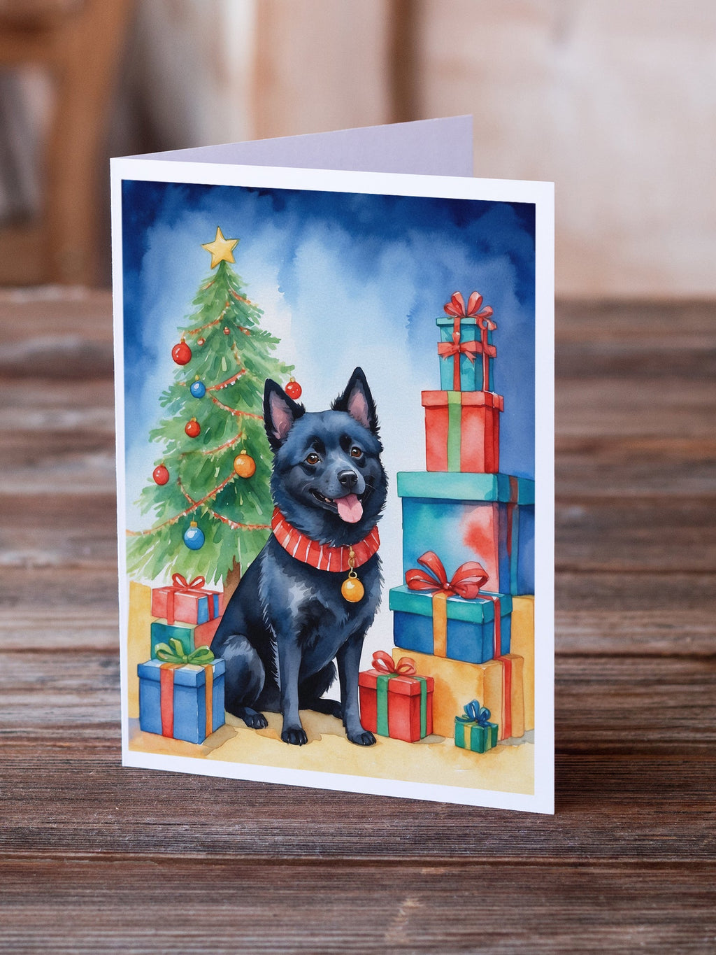 Schipperke Christmas Reindeer Greeting Cards Pack of 8 Blank Cards with Envelopes Whimsical A7 Size 5x7