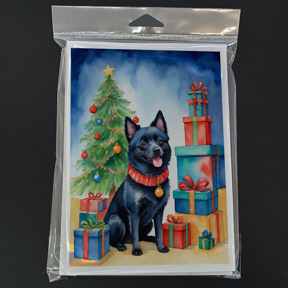 Schipperke Christmas Reindeer Greeting Cards Pack of 8 Blank Cards with Envelopes Whimsical A7 Size 5x7