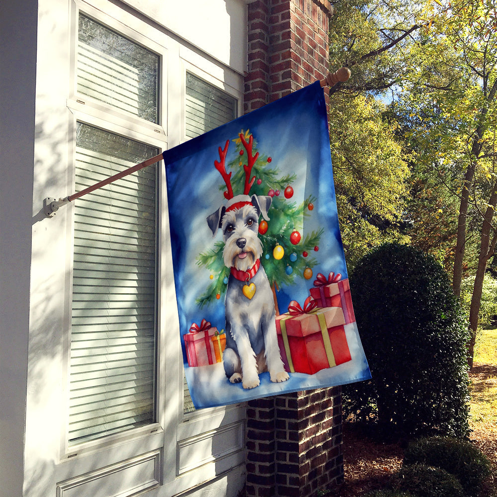 Schnauzer Christmas Reindeer House Flag 28x40 Porch Sleeve Pole Decorative Outside Yard Banner Artwork Wall Hanging, Polyester