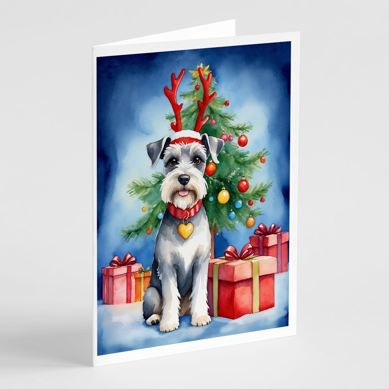 Schnauzer Christmas Reindeer Greeting Cards Pack of 8 Blank Cards with Envelopes Whimsical A7 Size 5x7