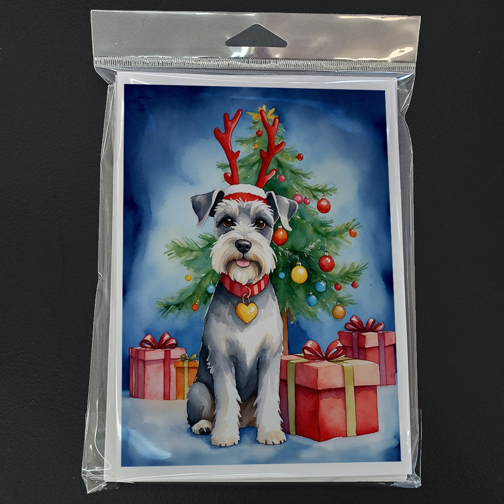 Schnauzer Christmas Reindeer Greeting Cards Pack of 8 Blank Cards with Envelopes Whimsical A7 Size 5x7