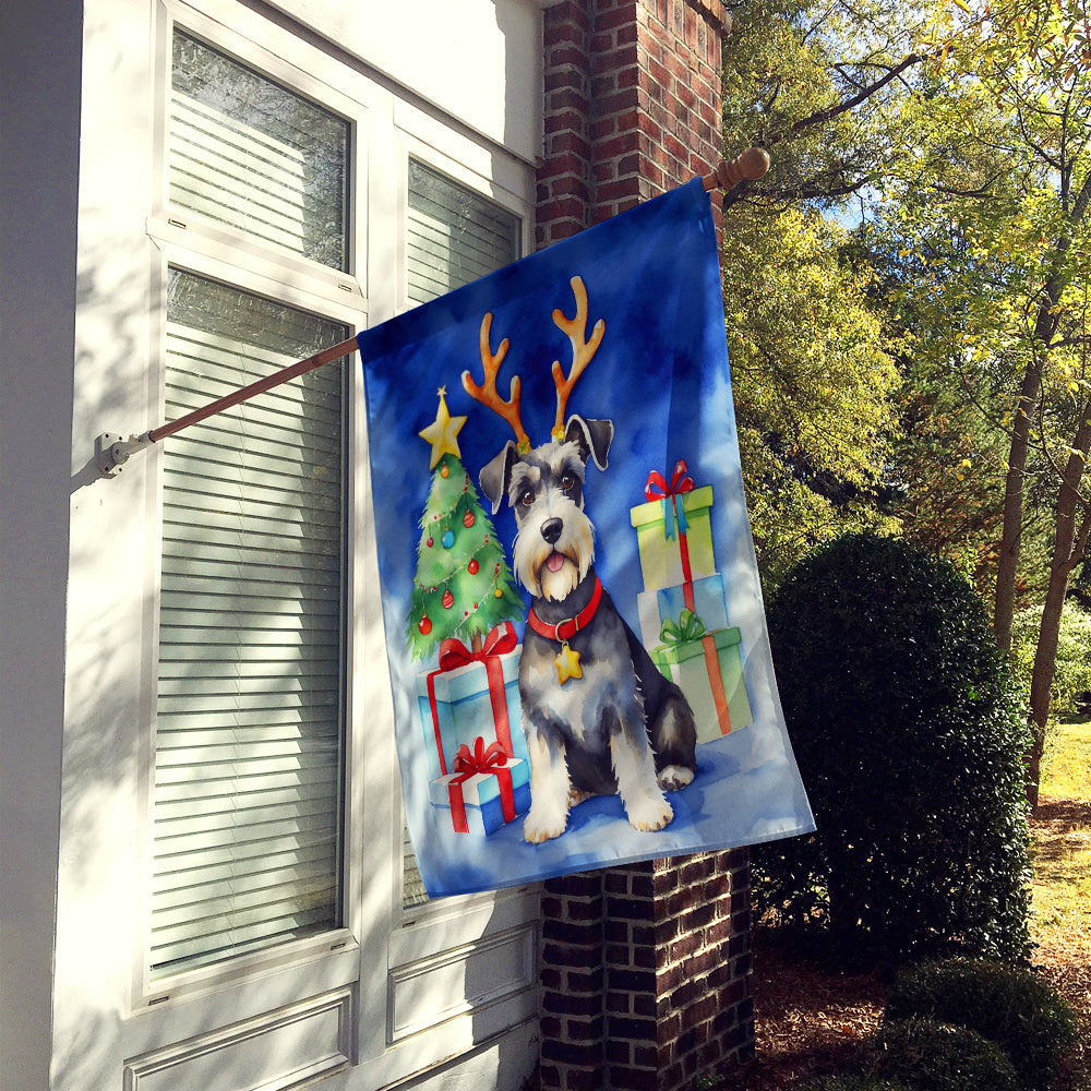 Schnauzer Christmas Reindeer House Flag 28x40 Porch Sleeve Pole Decorative Outside Yard Banner Artwork Wall Hanging, Polyester